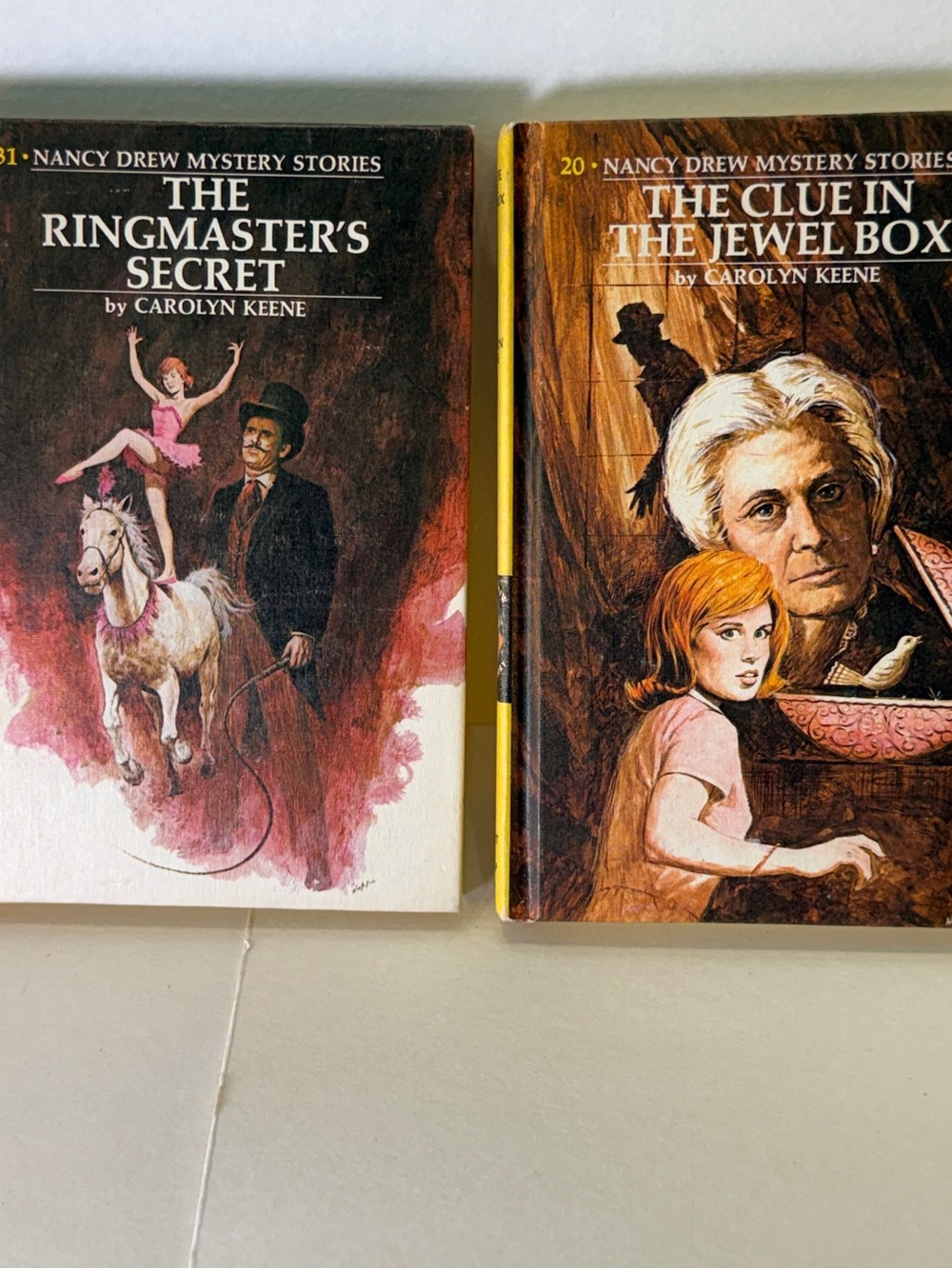 Nancy Drew #31 & 20 The Ringmaster's Secret & Clue in Jewel Box, Hardcover 1970s